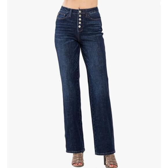 Judy Blue High Waist Button-Fly Straight Jeans Dark Blue Sz 14W NWT - Picture 1 of 11